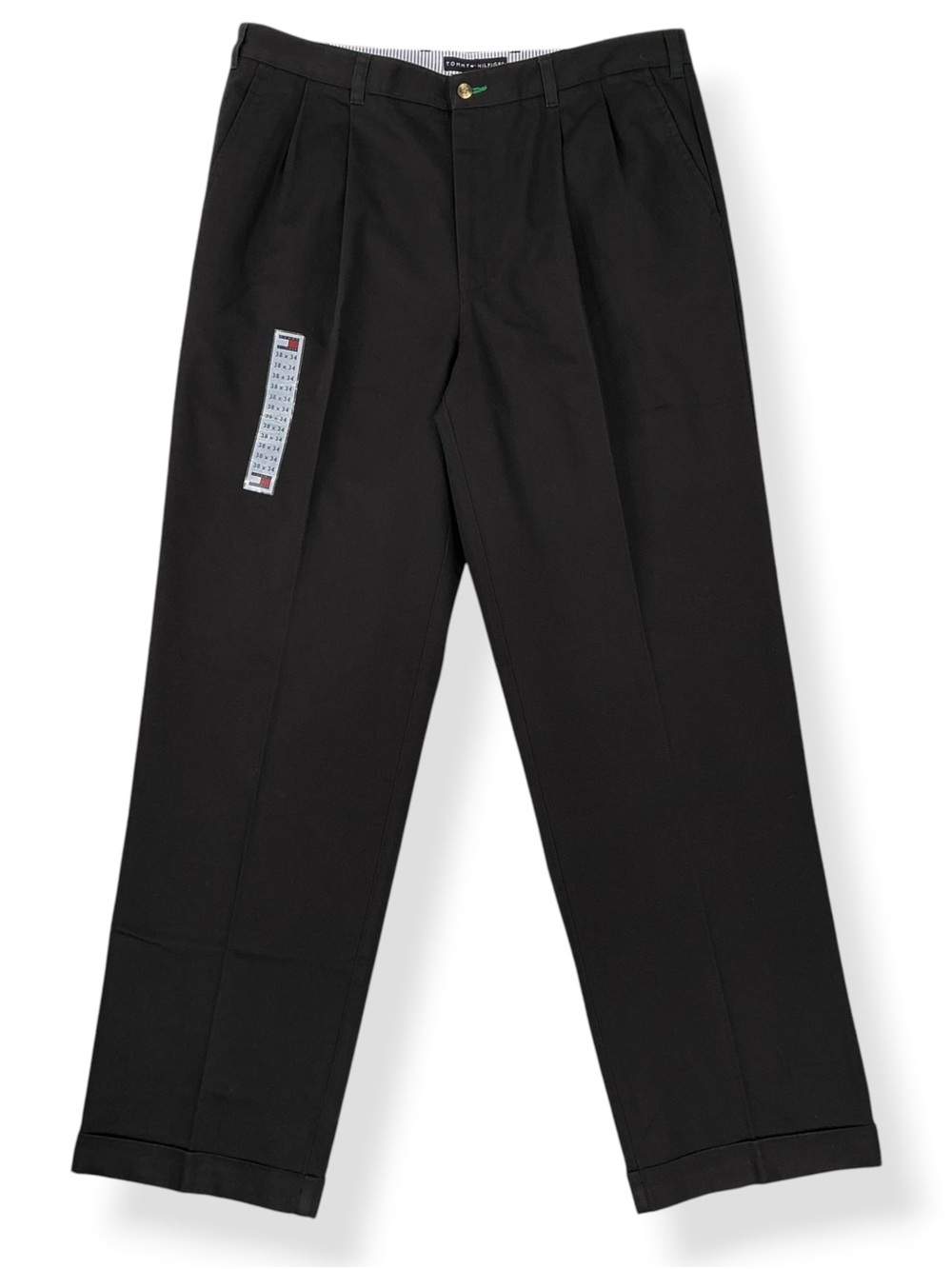 Tommy Hilfiger Pants Mens 38x34 (37x33) Black Pleated Relaxed Cuffed Chino NWOT